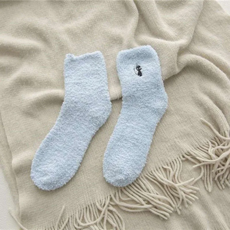 Light blue cat Носки из кораллового флиса женские носки без пятки осенние и зимние короткие плотные теплые носки с милыми когтями и когтями носки с забавными животными - Цвет: Light blue cat