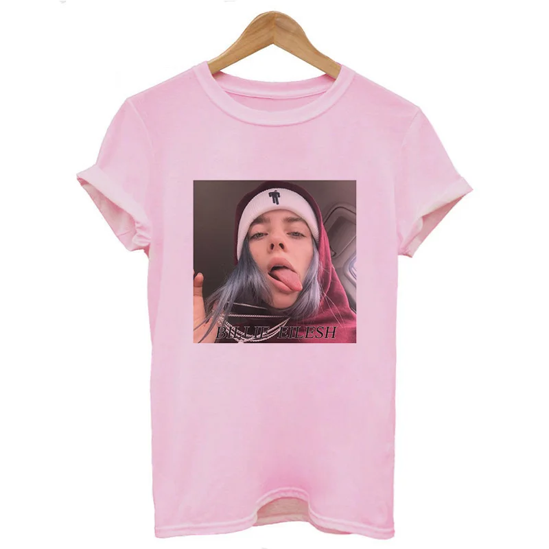 3819-Pink Уличная футболка в стиле хип-хоп Billie Eilish, женская футболка в стиле Харадзюку, повседневная мужская футболка с круглым вырезом и короткими рукавами, крутая графическая футболка в стиле хипстер - Цвет: 3819-Pink