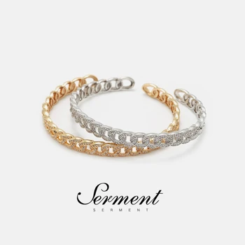 

SERMENT Simple Fashion Gilded Silvered Zircon Bracelets Bangles Women Man Crystal Opening Adjustable Bracel Jewelry Accessories