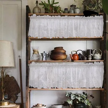 

1Pcs Polyester Valance Lace Hem Coffee Short Curtain Kitchen Cabinet Door Blackout Dust-proof Decor Accessories 74x61cm/130x41cm