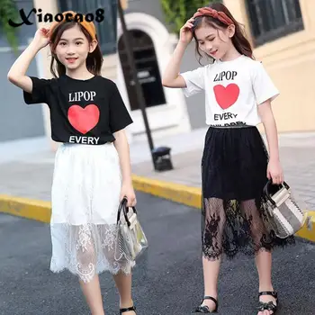 

Kids Girls Clothes Sets Toddler Short Sleeve T Shirt Tops + Lace Skirts 2020 Fashion Children Clothing Baby Girl Clothes Suits