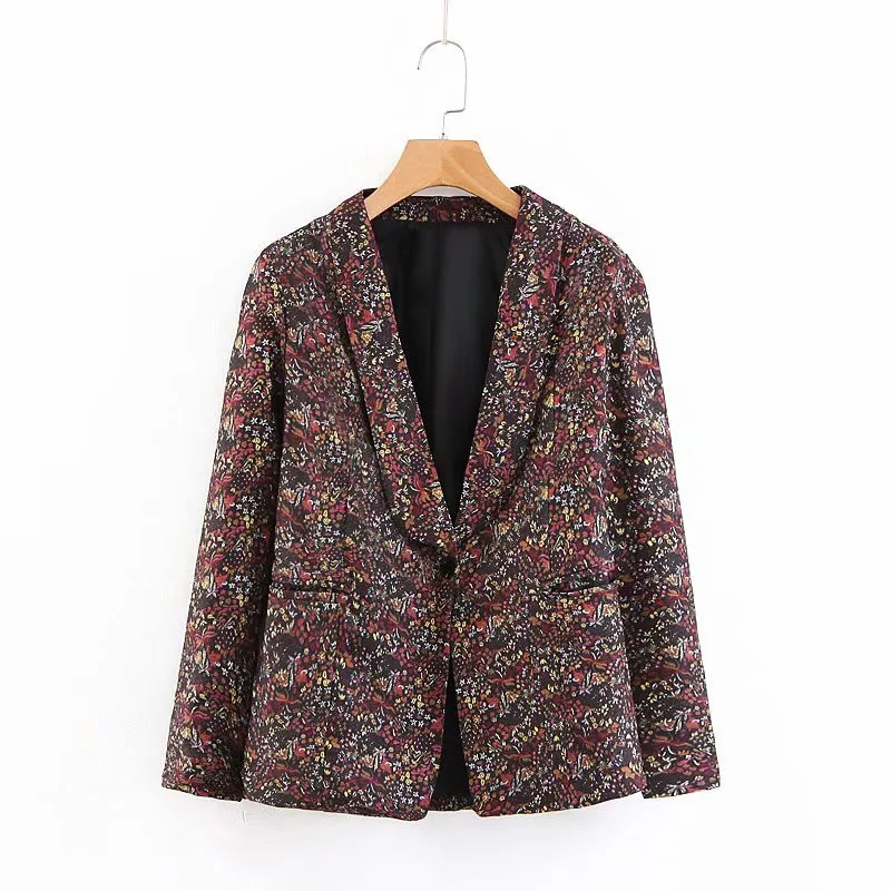 

Xz1845 Versatile Autumn New Style Fashion WOMEN'S Top Suit Collar One-Button Long Sleeve Printed Loose-Fit Small Suit