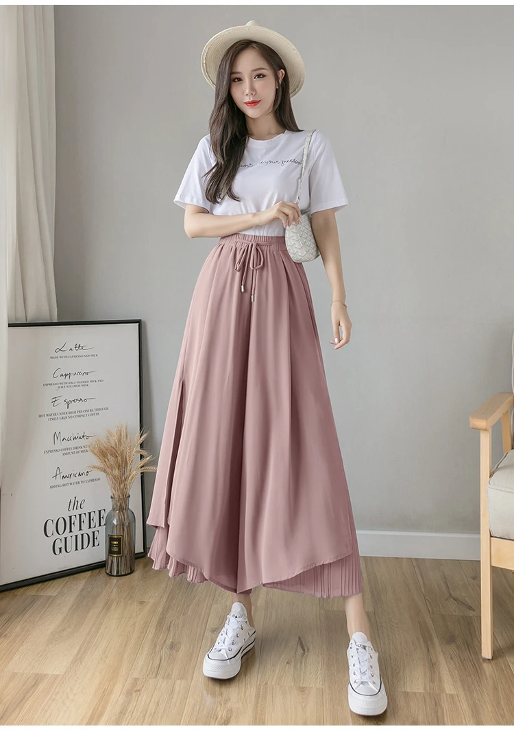 nike sweatpants Casual Solid Color Wide Leg Pants Elastic High-waist Pleated Women's Pants Loose Flowing Summer Female Chiffon Trousers old navy capris