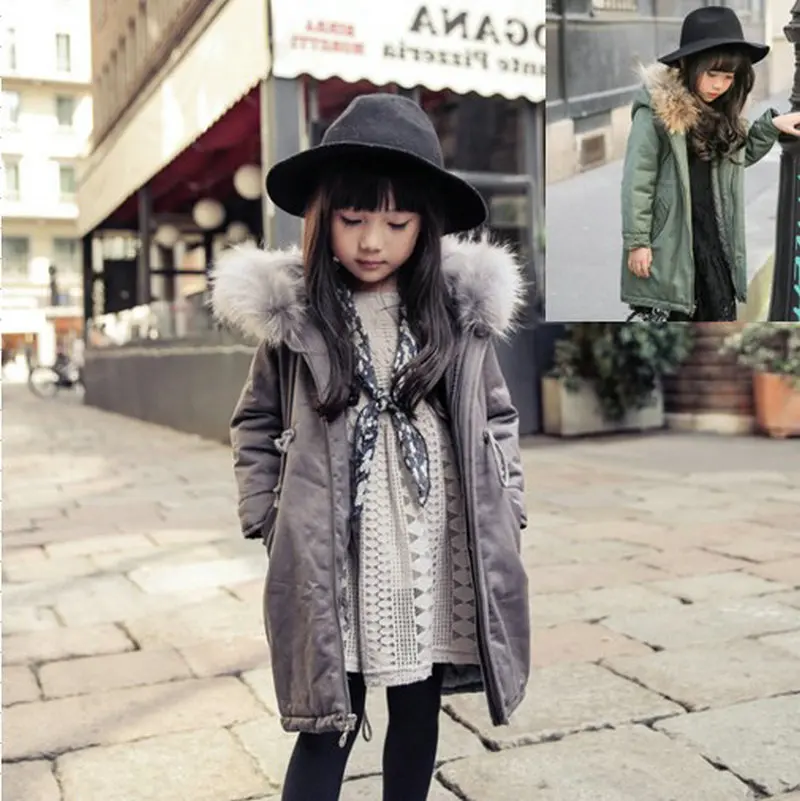 

Childrenswear GIRL'S Coat Hooded Fur Collar Thick Quilted Trench Coat 20 Winter New Style 3-8-Year-Old