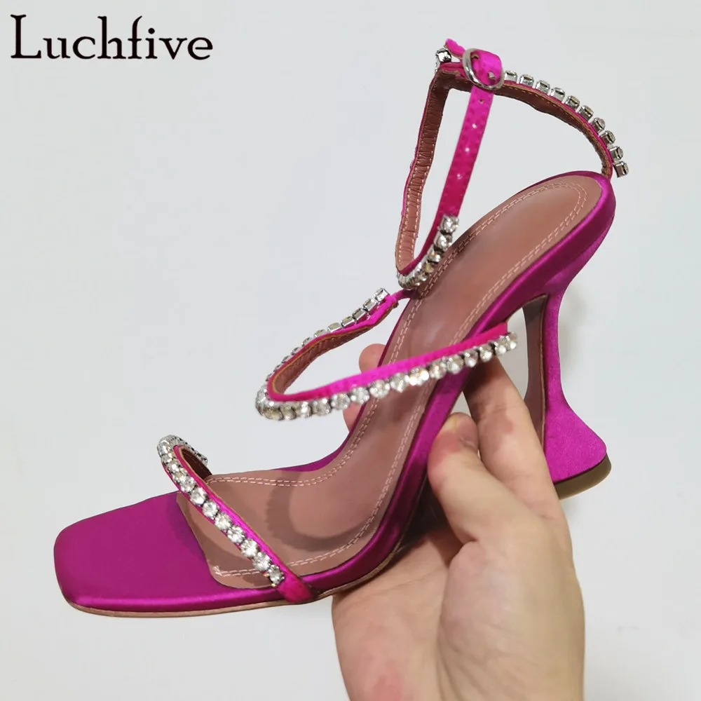 

Crystal One Belt Sandals Cup High Heels Ladies Shoes Sexy Peep Toe Gladiator Stiletto Rose Red Rhinestones Shoes Woman