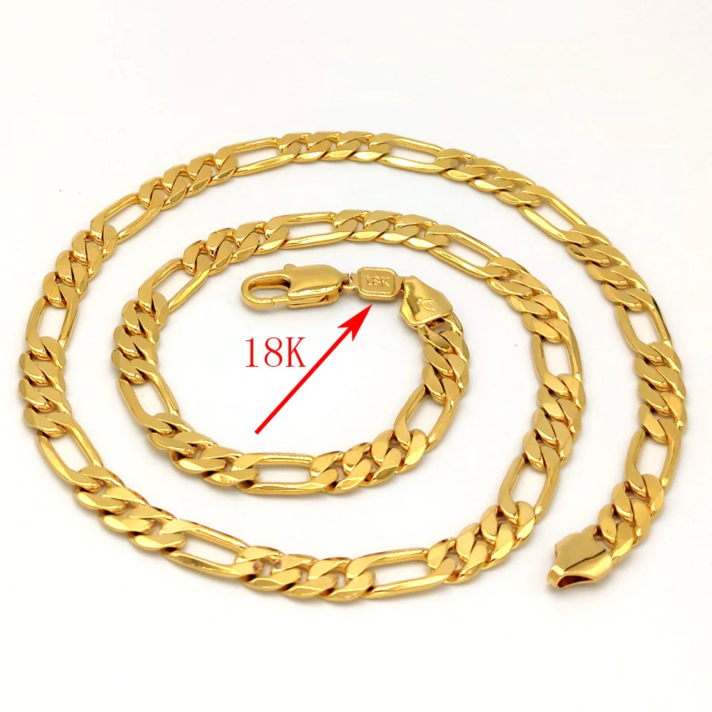 Ltalian Figaro Solid Gold GF 18 k Stamp Link Chain Necklace 24