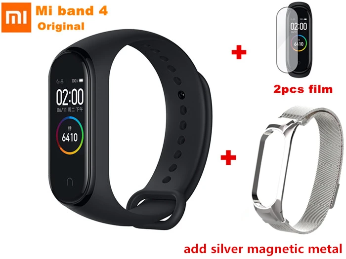 ad silver magnetic Xiaomi Mi смарт-браслет 4, Bluetooth 5,0, спортивный фитнес-браслет, музыкальный контроль, пульс, 5 АТМ, водонепроницаемый, с металлическим ремешком - Цвет: ad silver magnetic