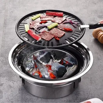 

1Set Round Shape Stainless Steel Outdoor Smokeless Barbecue Grill Portable Charcoal Barbecue Oven for Home Camping Without Grate