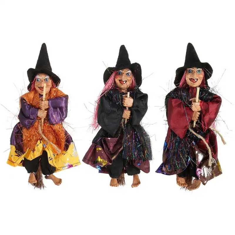 

Hanging Witch Props Yellow/Purple/Coffee Halloween Animated Talking Witch Props 20CM Flying Witches Party Decor