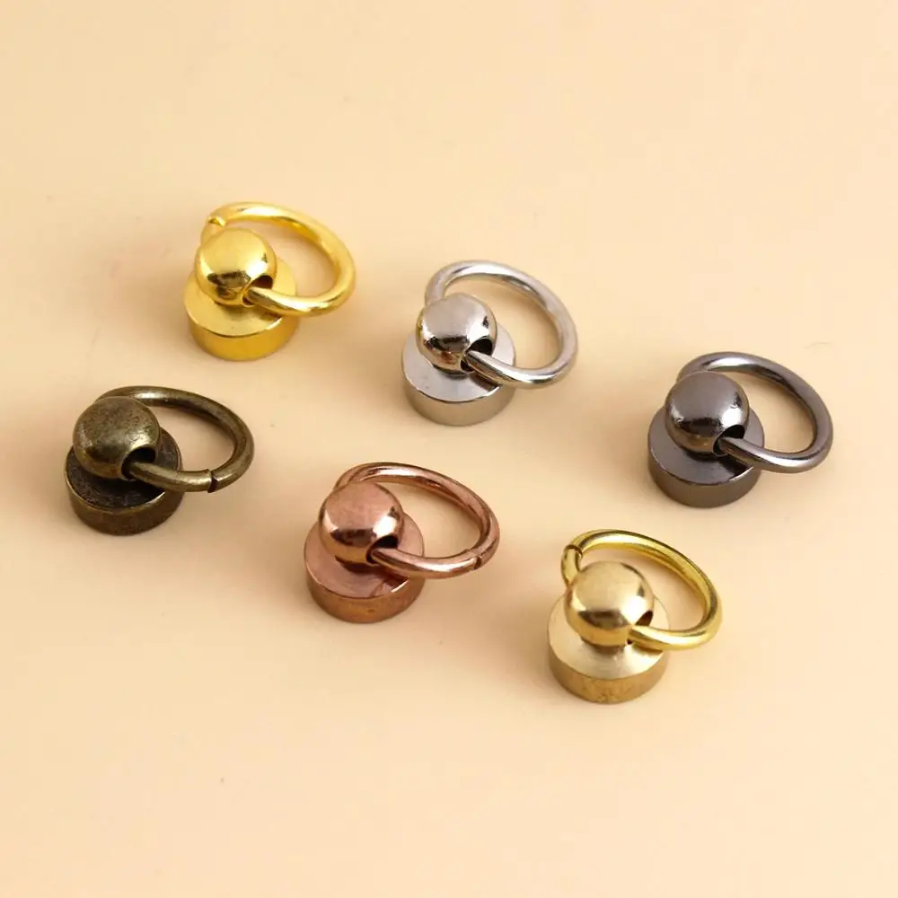 10pcs Brass Ball post with O ring screwback studs rivets Head button stud post & O ring Garment Leather Craft Belt Wallet Decor