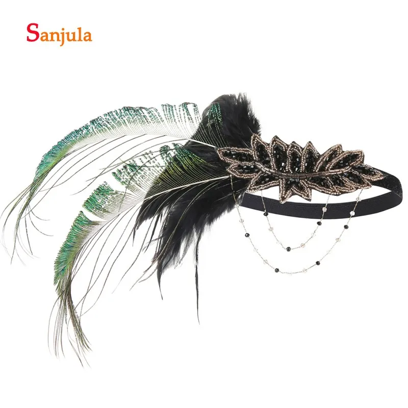 Ободок с перьями павлина вечерние головные уборы для выпускного вечера 1920s винтажные свадебные аксессуары для волос para novia BQ023