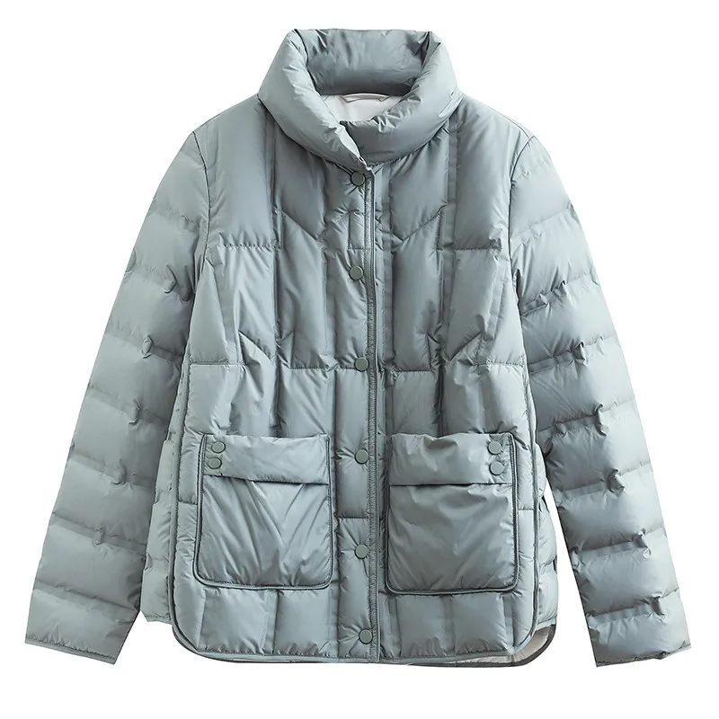 

LY VAREY LIN Winter Stand Collar Women Ultra Light White Duck Down Short Coat Female Pocket Down Jackets Lady Snow Outwear