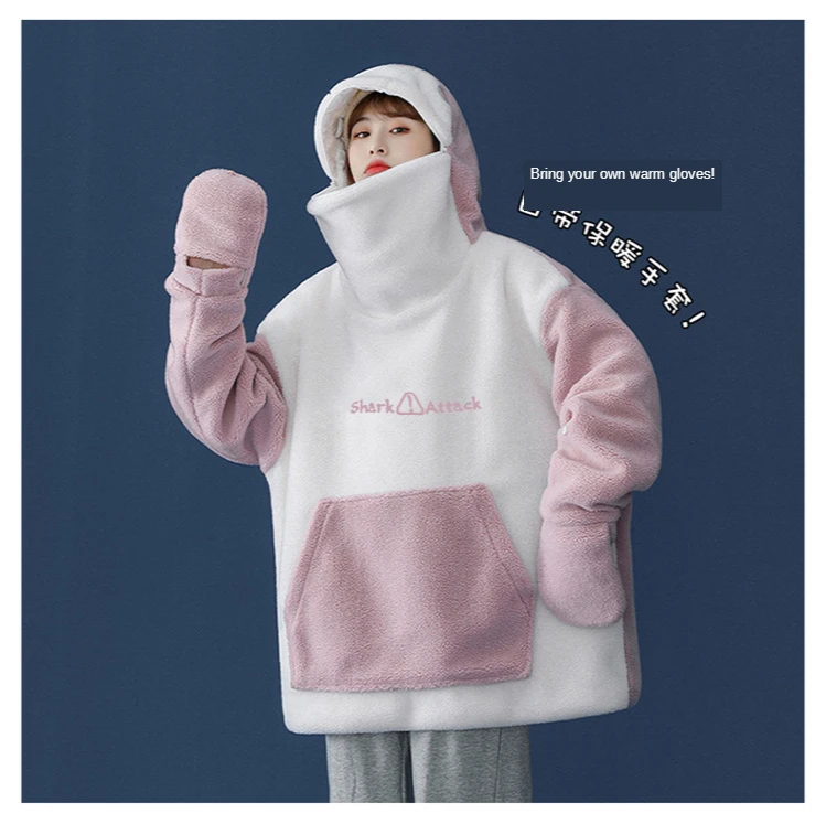 Christmas 2022 Oversized Hoodie Couple Outfit Lambswool Oversized Jacket Women Loose and Funny Clothes for Girl Kpop Warm Hoodie