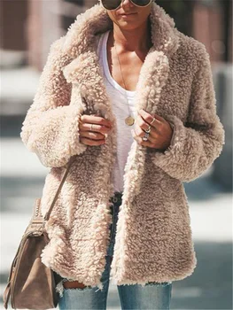 

Wontive Elegant Pure Color Shaggy Women Faux Fur Coat Streetwear Autumn Winter Warm Plush Teddy Coat Female Plus Size Overcoat