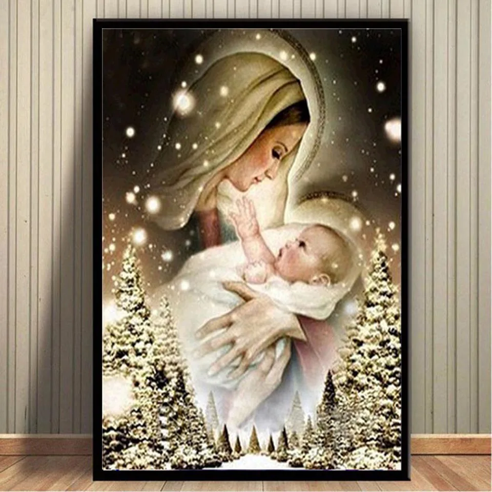 Полный Круглый алмазная мозаичная религиозная Madonna значок 5D DIY живопись Девы