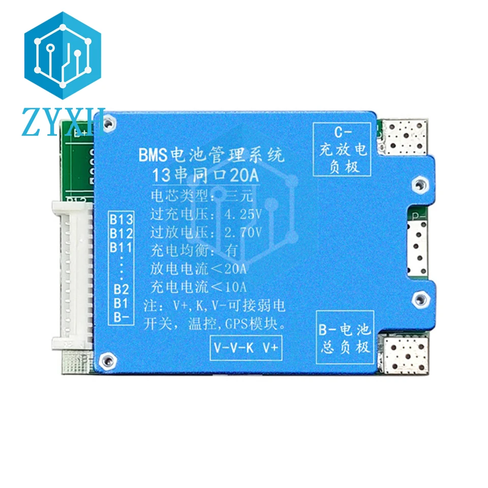 Bateria de Lítio Proteção contra Curto-circuito com Cabo para E-bike 18650 Balancer Carga Placa Porta Comum Bms 13s 20a 40a 48v - Image 2