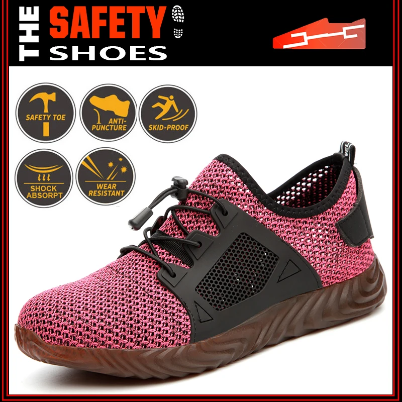 

Women Steel Toe Safety Shoes Lightweight Breathable Ryder Indestructible Shoes Mesh Working Boots Outdoor Female Work Sneakers
