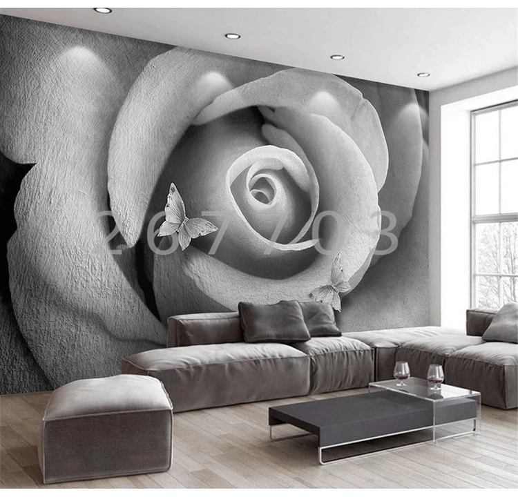 Пользовательские 3D обои современный минималистичный серый рельефный 3D Роза Большая фреска гостиная спальня настенные изображения стена ткань настенные наклейки
