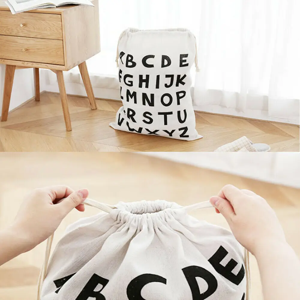 58x48CM Cotton Linen Drawstring Sack Bag Food Clothes Outdoor Travel Storage Hand Bag Sundries Vaccum Compressed Laundry Bag - Цвет: 3