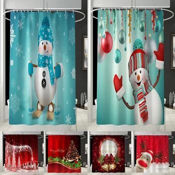 

christmas snow man printing bath curtain screen mildew fabric shower curtains sets with mat for bathroom cortinas de bano DW087