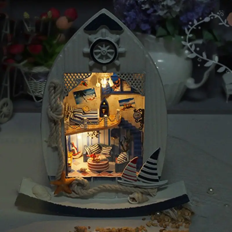 DIY 3D деревянное здание миниатюрный парусник кукольный домик с Funitures головоломка игрушка