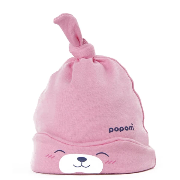 Осенняя хлопковая шапка для новорожденных мальчиков и девочек, милый мультяшный медведь, однотонный цвет, удобный высококачественный головной убор для сна, шапка - Цвет: Deep Pink