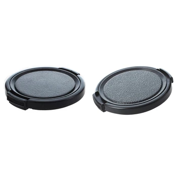 

2 Pcs Textured Black Plastic Lens Cover Cap Camera Side Pinch Clip on Front Lens Cap Protective Cover - 52Mm & 49Mm
