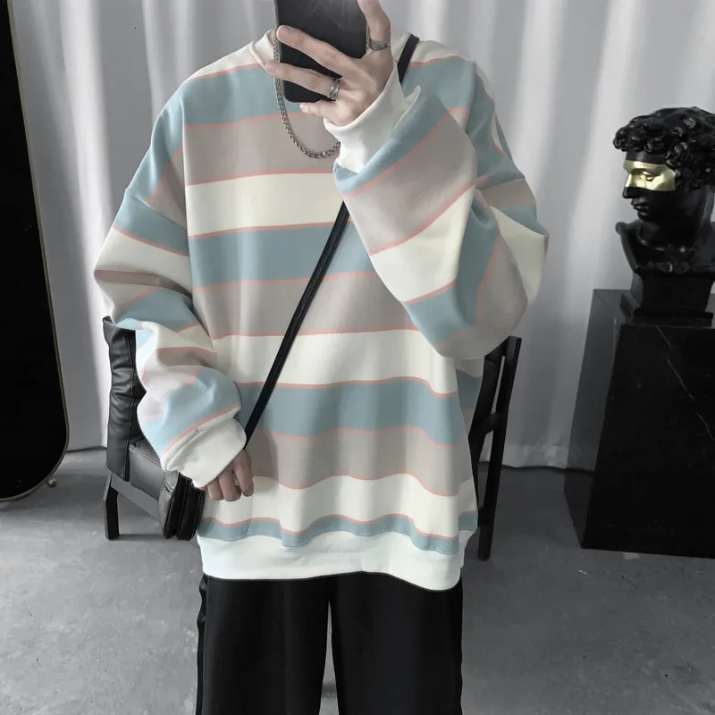 

Autumn New Striped Hoodie Men Fashion Contrast Color Casual Sweatshirt Men Streetwear Wild Hip Hop Loose Hoodies Man Hoody
