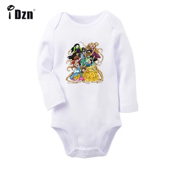 

Crazy Princess Ariel Snow White Alice Rapunzel Cute Princes Printed Newborn Baby Outfits Long Sleeve Jumpsuit 100% Cotton