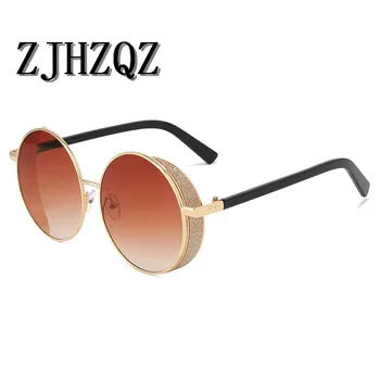 

Luxury Mens Vintage Retro Polarized Steampunk Sun Glasses Round Side Flashing Sunglasses Womens Street Fashion Red Black Glasses
