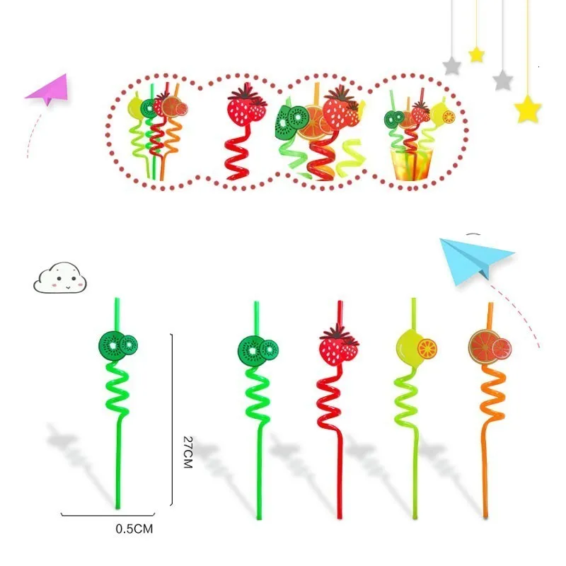 4 шт./упак. фрукты Форма вечерние соломы Многоразовые трубочки джунгли День рождения праздничные поставки украшение праздника питьевые соломки