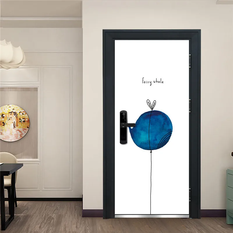 Большой размер двери плакат синий кит воздушный шар виниловые наклейки на двери для детской комнаты Nurnery домашний прекрасный Декор самоклеящиеся обои - Цвет: DZMT078
