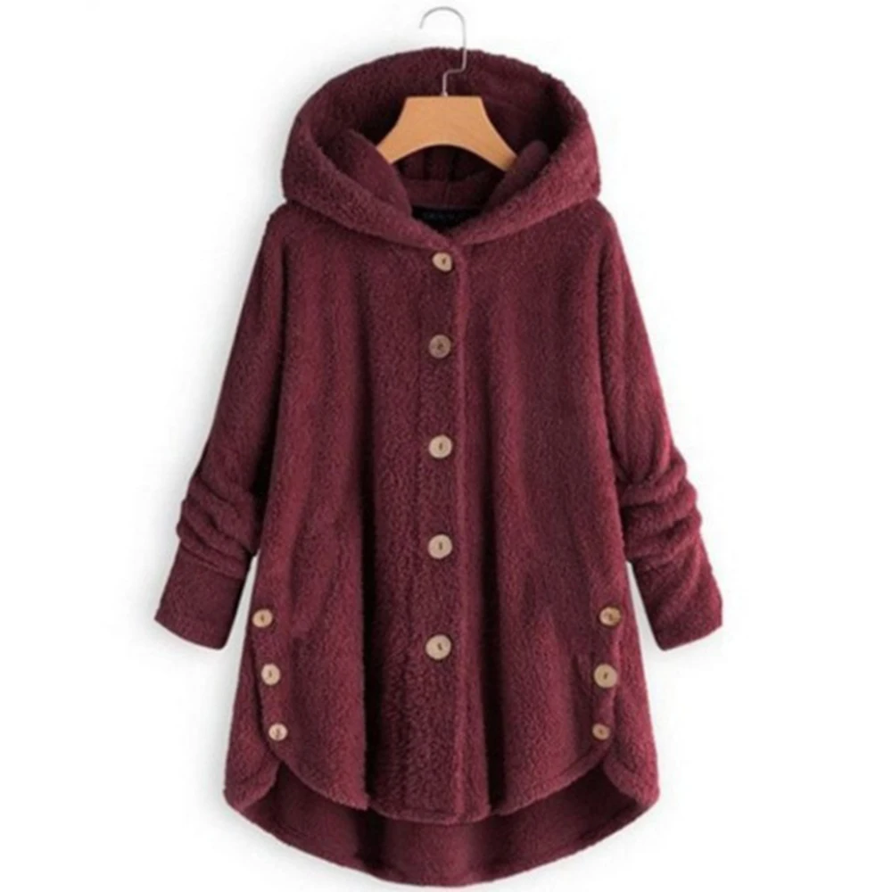PUIMENTIUA хит зимнее женское пальто леопардовое пальто Женская одноцветная куртка с капюшоном на пуговицах теплое пальто из искусственного плюша размера плюс S-5XL