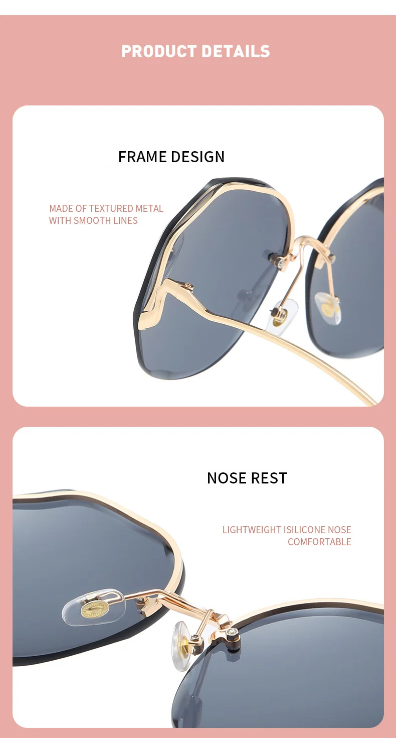 2021 Fashion Tea Gradient Sunglasses Women Ocean Water Cut Trimmed Lens Metal Curved Temples Sun Glasses Female UV400 raybans women