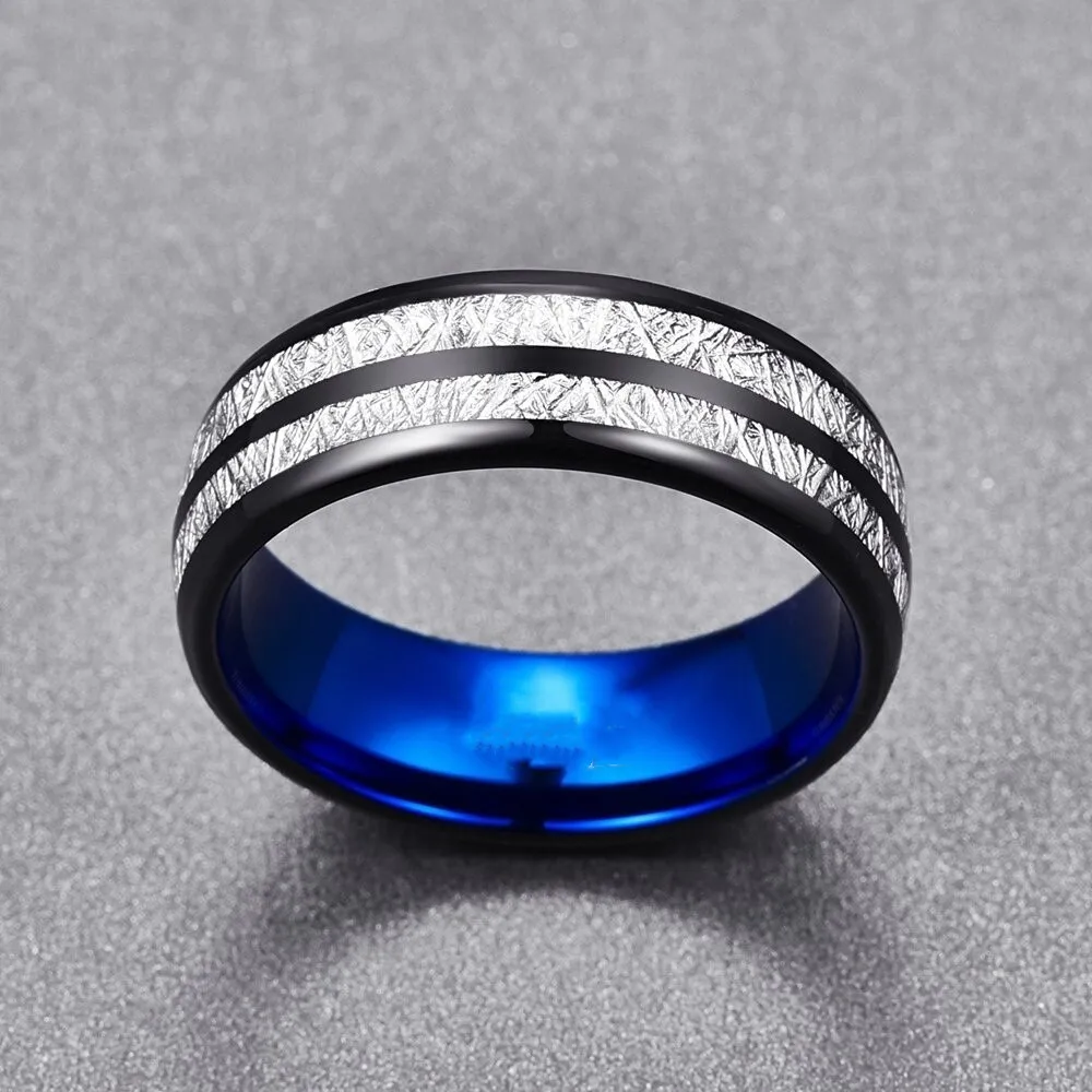FDLK Wedding Band 8mm Width Men Women Rings Accessories Black Blue Stainless Steel Rings Couple Anillos Fashion Jewelry
