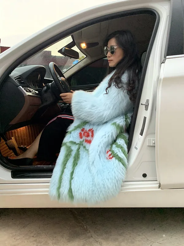 new women's natural real woven fox fur coat outwear