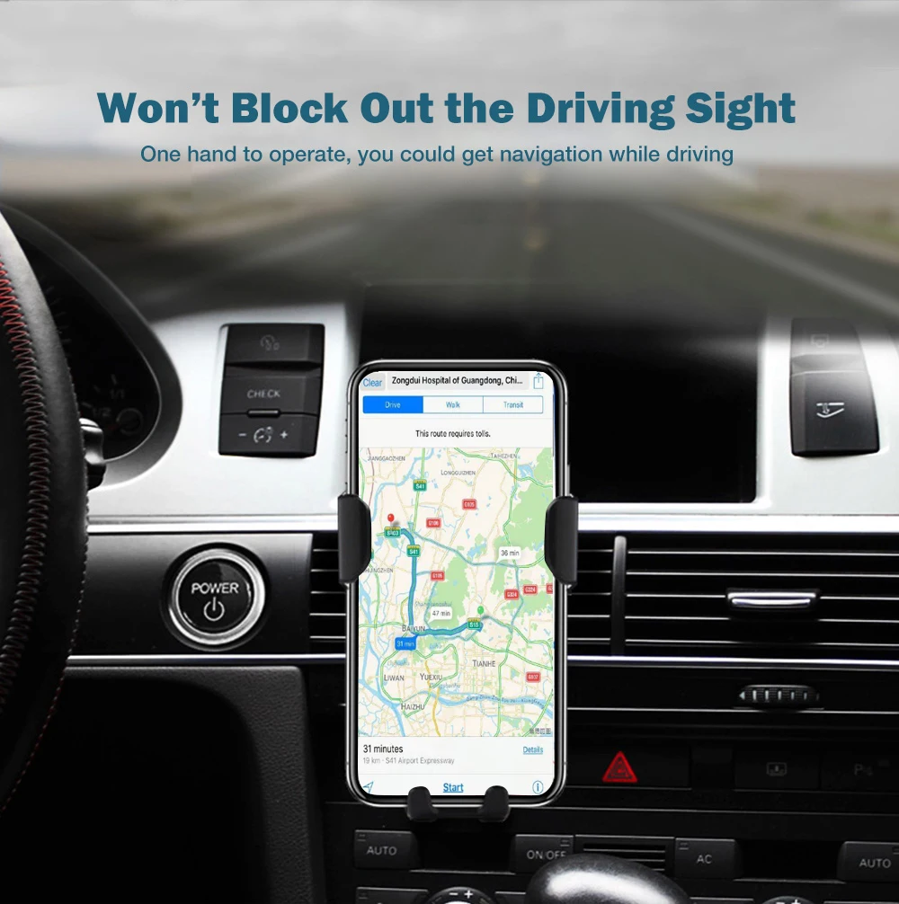 Gravity Sensor Car Phone Holder Wireless Charger 75% Charging Efficiency 3-side Strong Grip