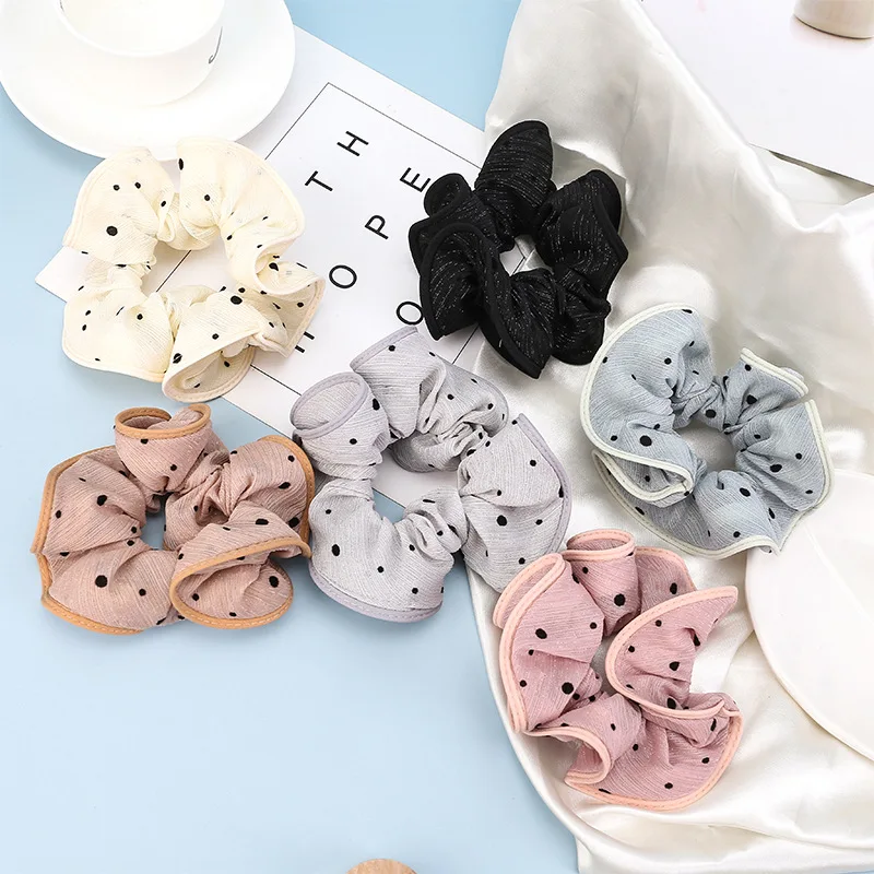 6 шт в Корейском стиле женские резинки для волос Милый принт горошек с кружевом