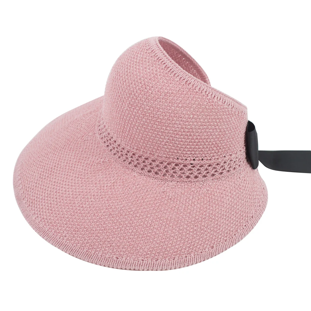 Складная модная лента с широкими полями, с защитой от ультрафиолета, для женщин, шляпа от солнца, вязаная, с бантом, Пляжная, летняя, конский хвост, универсальная, праздничная - Цвет: Розовый