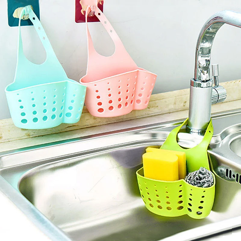 8Kitchen Plastic Sink Sponge Holder Hang Basket With Hanging Snap Strap For Scrubber Dish Brush Kitchen Accessories OrganizerCM