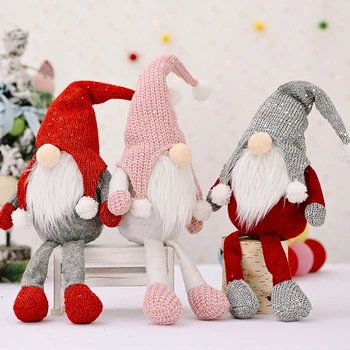 

2020 New Year Handmade Christmas Gnome Swedish Figurines New Christmas Long Legs Sitting Position Faceless Doll