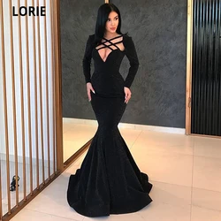 LORIE Sexy Balck Mermaid Celebrity Dresses Formal Party Gowns for Women Sequined Long Sleeve Beauty Pageant Evening Dresses 2020