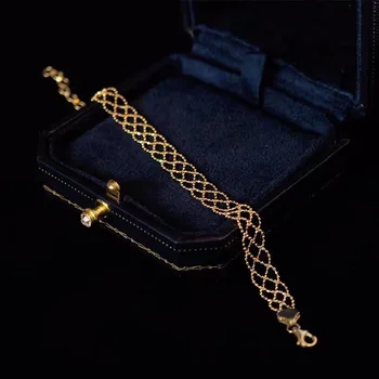 MADALENA SARARA 18k Gold Women Bracelet Flat Round Gold Bead Weave Style Handmade High Quality Au750 Grid Chain Bracelet 1