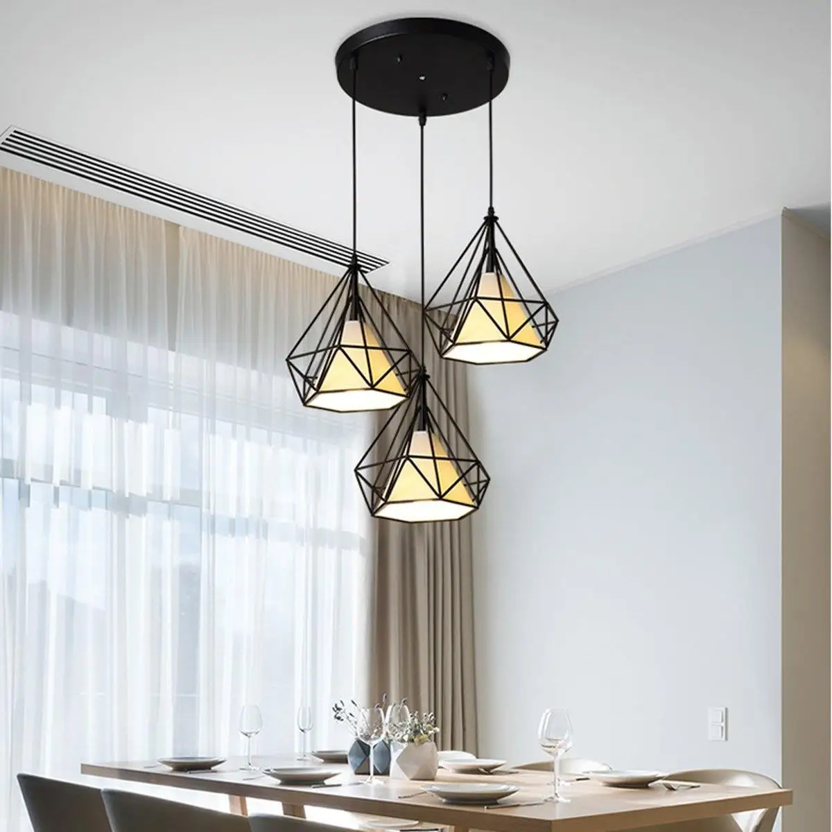 

Iron Chandelier LED Fixture Flush Mount Walkway E27 White Retro Home Decor Diamond Kitchen Bedroom Ceiling Down Light Pyramid