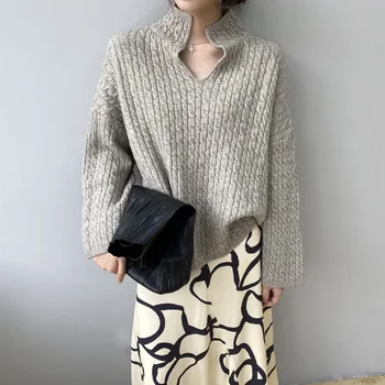 

LANMREM autumn winter lady's temperament wear single thick winter loose sweater Pullover women's loose kintted tops YK082