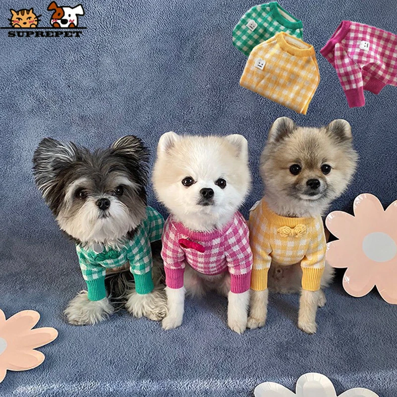 

SUPREPET Cute Dog Costume Plaid Pet Sweater Winter Dog Clothes for Small Dogs Pomeranian Accessories Chihuahua Warm Puppy Outfit