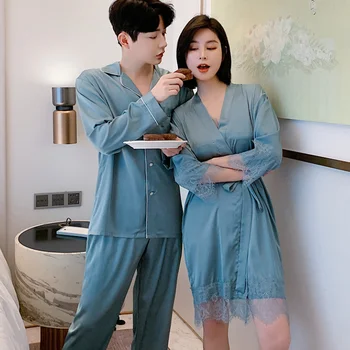 

Women's Robes Two-Piece Suit Ice Silk Pajamas Spring/Summer 2020 Sexy Slip Dress Nightgown Household Clothing Халат женский