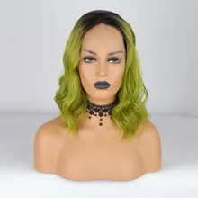 Bombshell натуральный волнистый короткий боб синтетический 13*3 парик фронта шнурка черный корни Омбре светло-зеленый жаростойкий волоконный волос для женщин