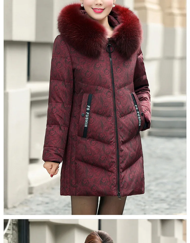 Brand Winter New Style Middle-aged down Jacket Women's Mid-length Thick Large Size Fox Fur Linc-Middle-aged Women Dress