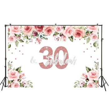 

HUAYI white fabric with watercolor flowers backdrop 30th birthday party selfie background studio props photo booth W-4126